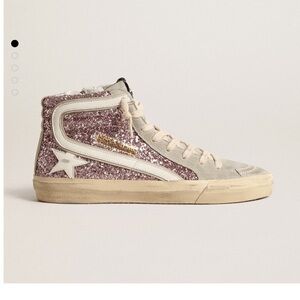 Golden Goose Pink and White Glitter Sneakers
